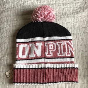 PINK Victoria Secret Beanie with puff ball